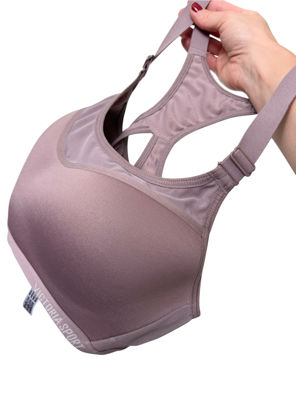 VICTORIA’S SECRET Purple Mauve Racerback Sports Bra High Impact Mesh Size 34 B